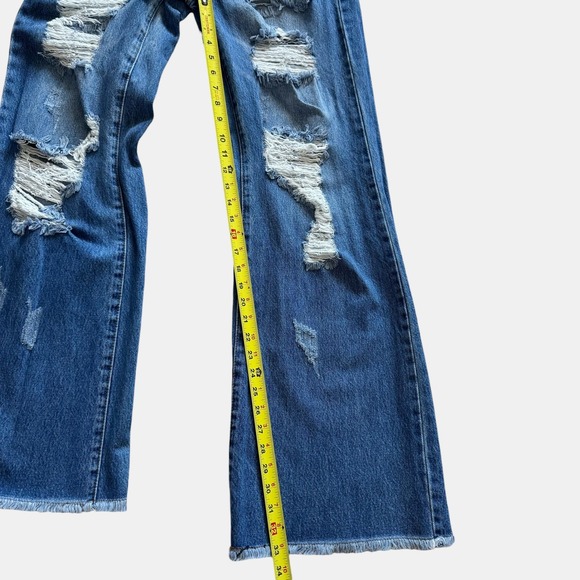 Vibrant M.I.U. High Rise Wide Leg Distressed Jeans Blue Juniors Sz 7 boho Grunge - Picture 13 of 16
